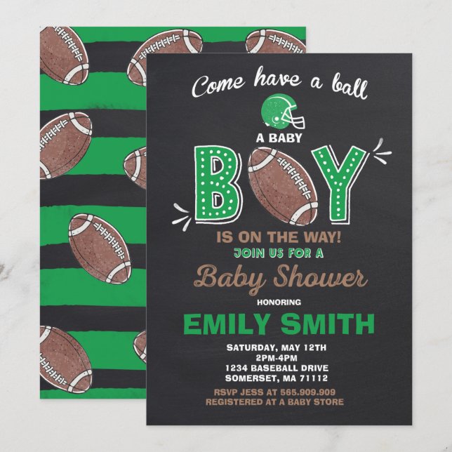 Baby shower de football Invitation Baby shower spo (Devant / Derrière)