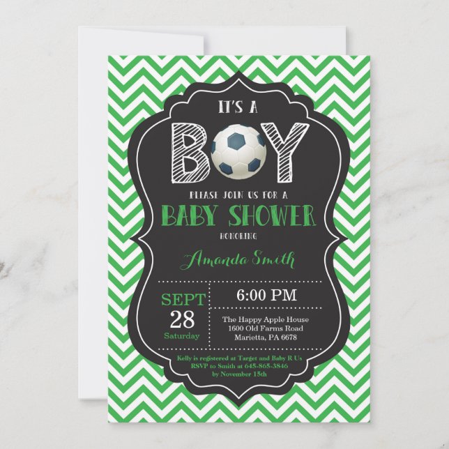 Baby shower de football Invitation Green Chevron (Devant)