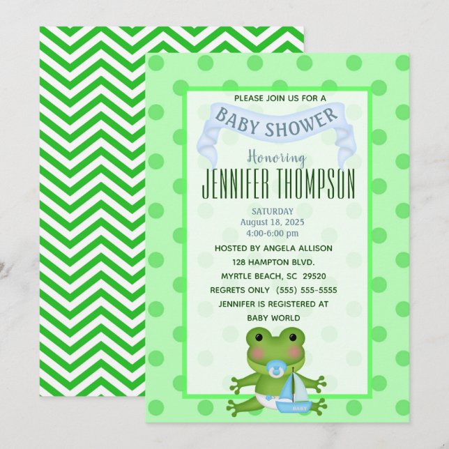 Baby shower de grenouille de voilier Invitation (Devant / Derrière)