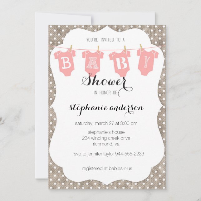 Baby shower de Invitation de ligne de fermeture Co (Devant)