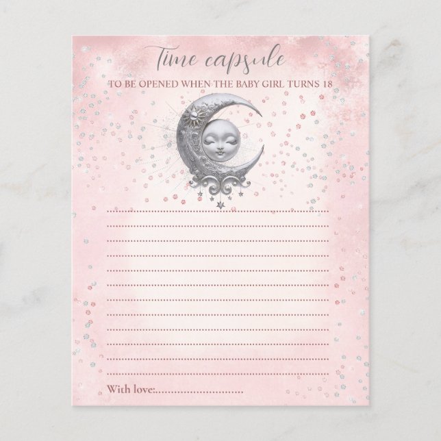 Baby shower de la carte de temps de la lune rose (Devant)