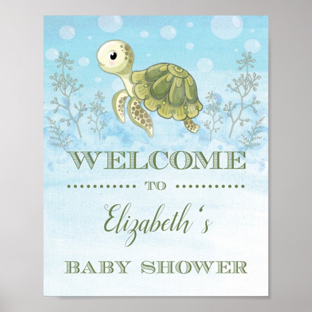 Baby shower de la tortue de mer Affiche de bienven (Devant)