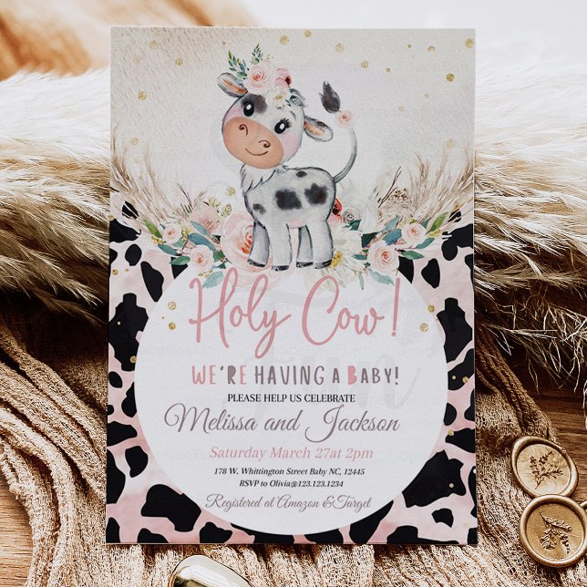 Baby shower de la vache Sainte Invitation Vache Bo (Holy Cow Baby Shower Invitation Cow Boho Pampas)