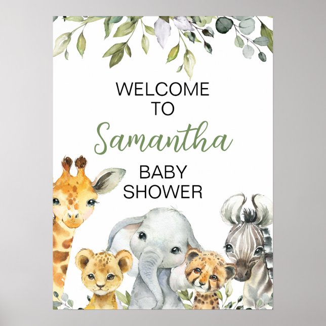 Baby shower de la verdure Safari Animaux Affiche d (Devant)