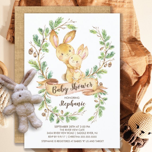 Baby shower de lapin de bois doux Invitation (Créateur téléchargé)