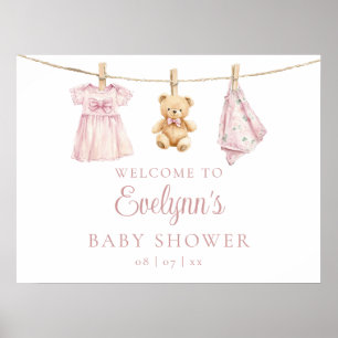 Baby shower de linge de bébé fille Affiche de bien