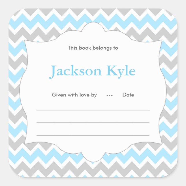 Baby shower de livre bleu Chevron étiquette de pla (Devant)