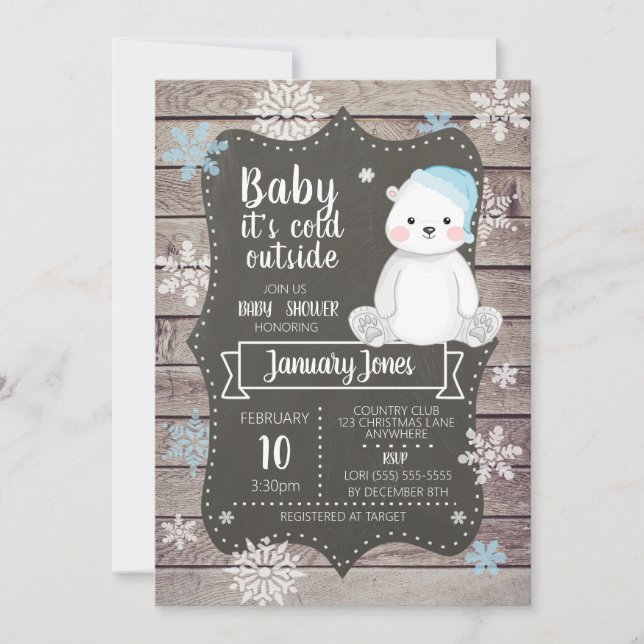 Baby shower de l'ours polaire Invitation I Blue (Devant)