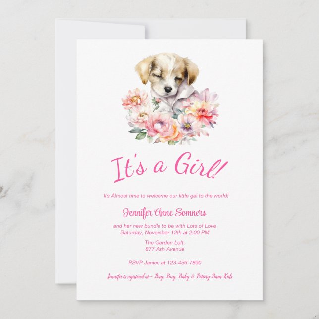Baby shower de marionnettes et fleurs Invitation (Devant)