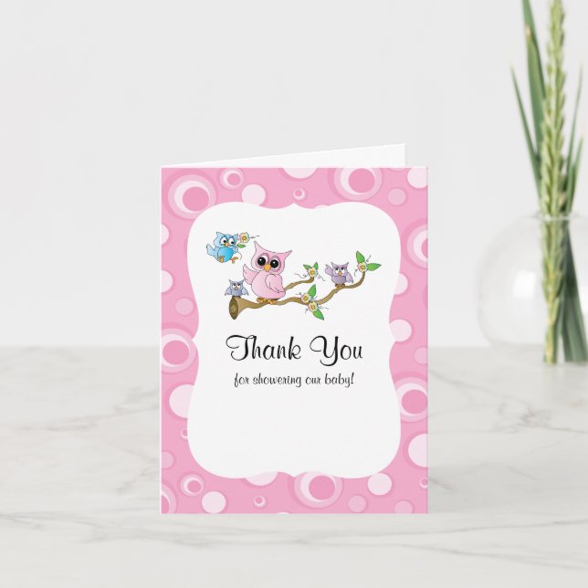 Baby shower de Merci de chouette rose (Devant)