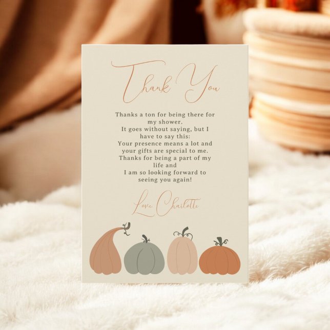 Baby shower de Merci de Citrouille de chute neutre (Rustic Neutral Fall Pumpkin Thank You Baby Shower)