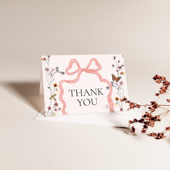 Baby shower de Merci de Fleur sauvage rose (Pink Bow Wildflower Baby Shower Thank You)