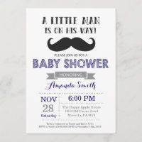 Baby shower de moustache Invitation Marine bleu et