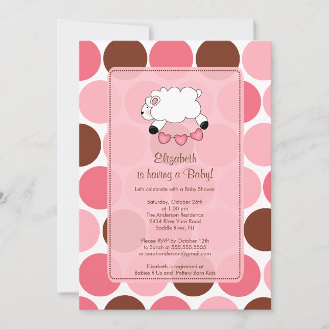 Baby shower de mouton doux Invitation Fille rose (Devant)