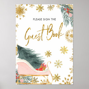 Baby shower de Noël Gold Pink Sleigh Livre d'or