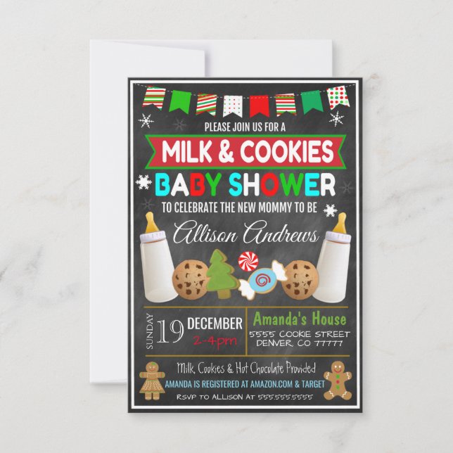 Baby shower de Noël Lait et cookies Invitation (Devant)
