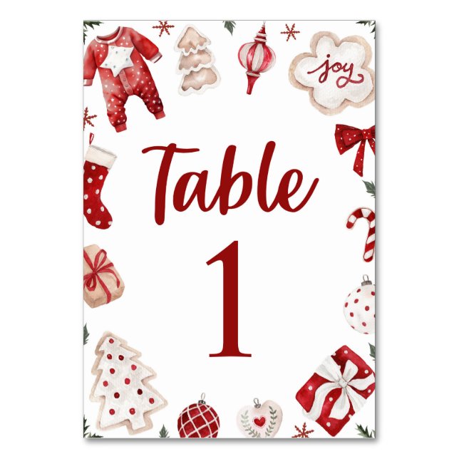 Baby shower de Noël rouge Carte Numéro de tableau (Par défaut)