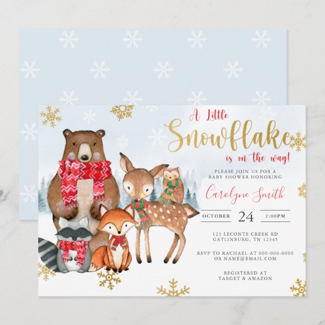 Baby shower de Noël Snowflake invitation (Devant / Derrière)