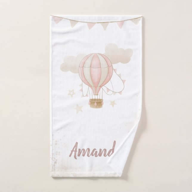 Baby shower de nuages de ballon à air chaud rose (Serviette à main)