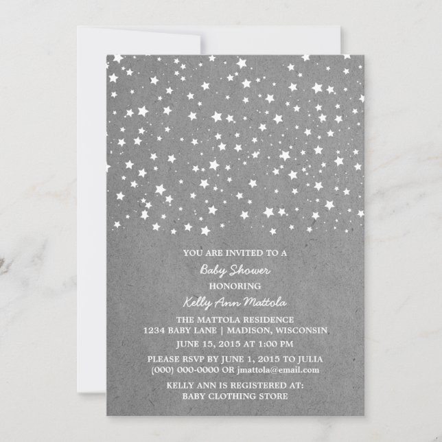 Baby shower de nuit Gris Starry Invitation (Devant)