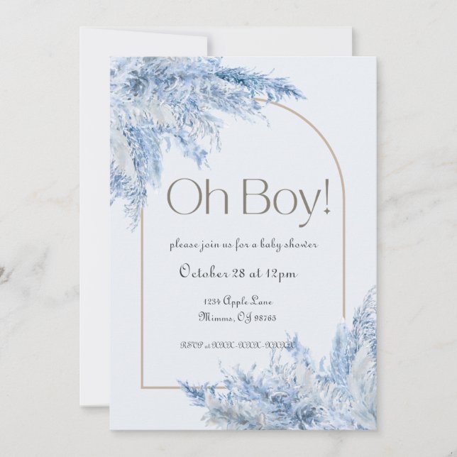 Baby shower de Pampas Floral Bleu Invitation (Devant)