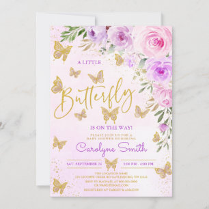 Baby shower de papillon floral Lavender Invitation