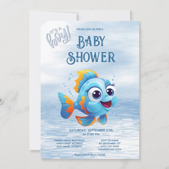 Baby shower de poisson bleu Invitation (Devant)