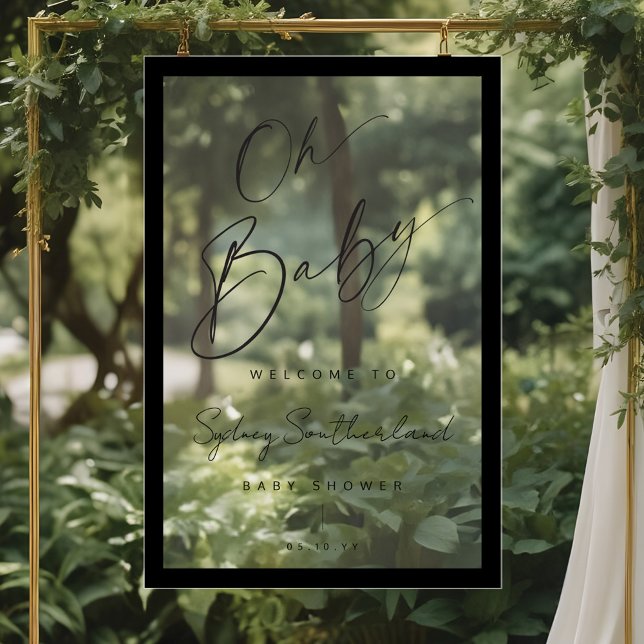 Baby shower de script minimal Oh Baby Black Brush (Minimal Oh Baby Black Brush Script Baby Shower Acrylic Sign)