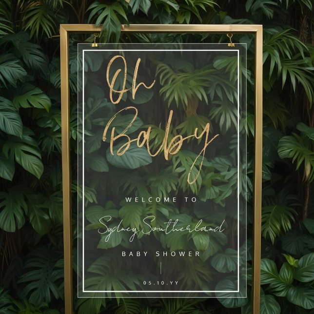 Baby shower de script minimal Oh Baby Gold Brush (Minimal Oh Baby Gold Brush Script Baby Shower Acrylic Sign)
