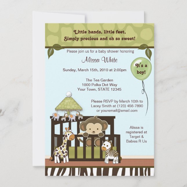 Baby shower de singe Invitation safari dans la jun (Devant)