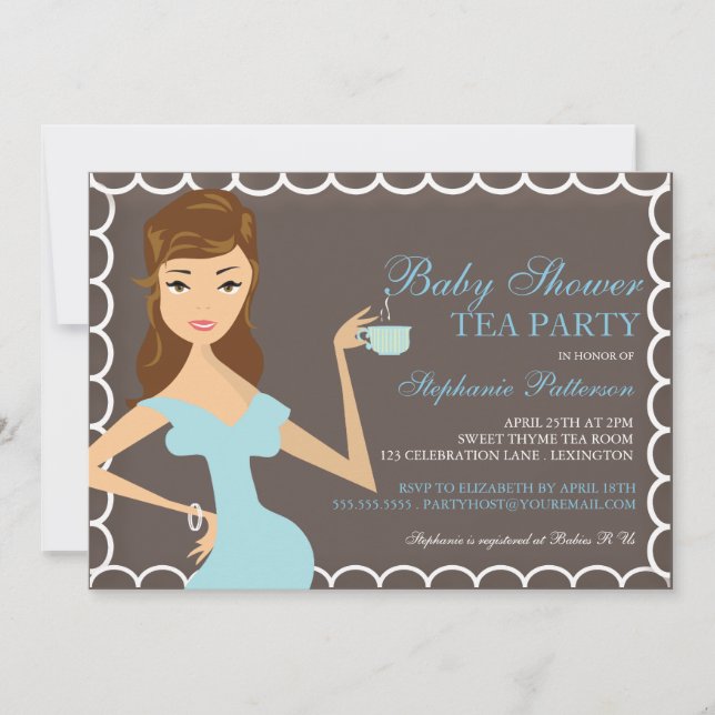 Baby shower de thé à maman doux Invitation Bleu (Devant)