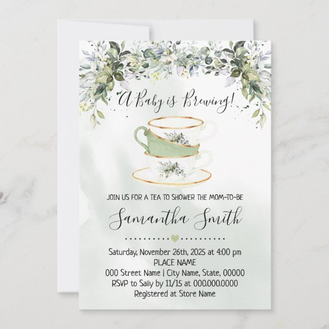 Baby shower de thé Eucalyptus vert invitation (Devant)