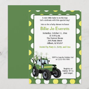 Baby shower de tracteur vert 5x7 Invitation