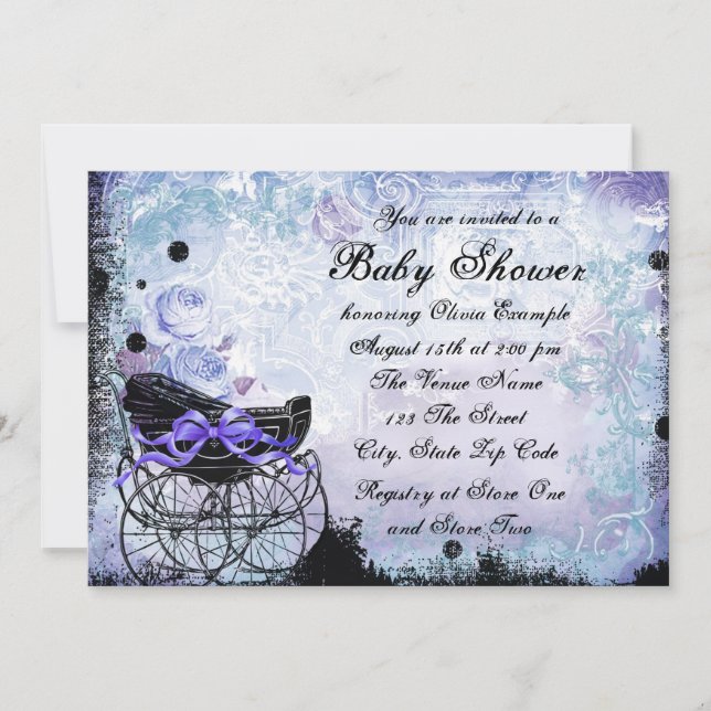 Baby shower de transport noir violet Invitation (Devant)