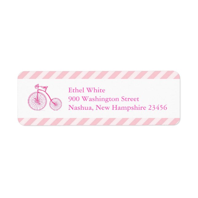 Baby shower de vélo rose Étiquettes d'adresse de r (Devant)