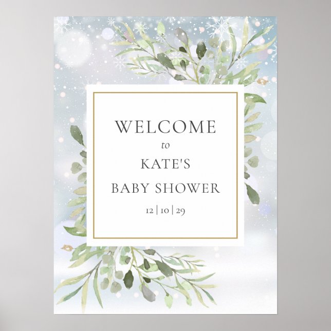 Baby shower de verdure d'hiver Affiche de bienvenu (Devant)