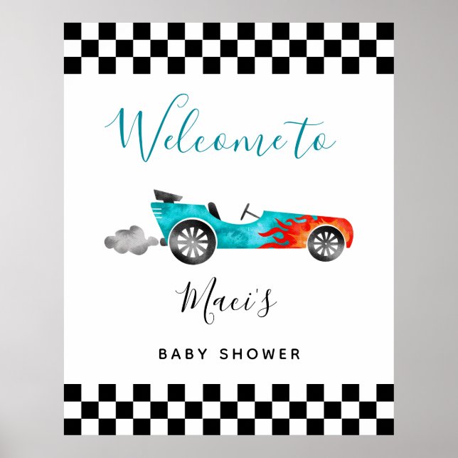 Baby shower de voiture Blue Race Affiche de bienve (Devant)