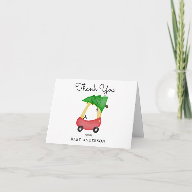 Baby shower de voiture rouge vacances Merci (Devant)