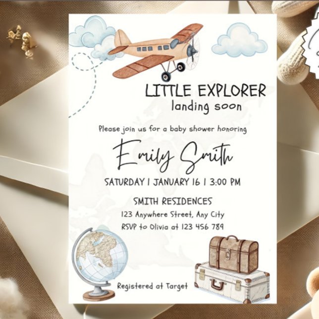 Baby shower de voyage Invitation Modèle Little Exp (Créateur téléchargé)