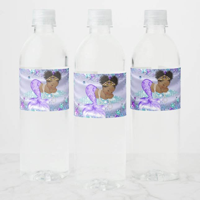 Baby shower d'eau de sirène Afro Étiquettes (Bouteilles)