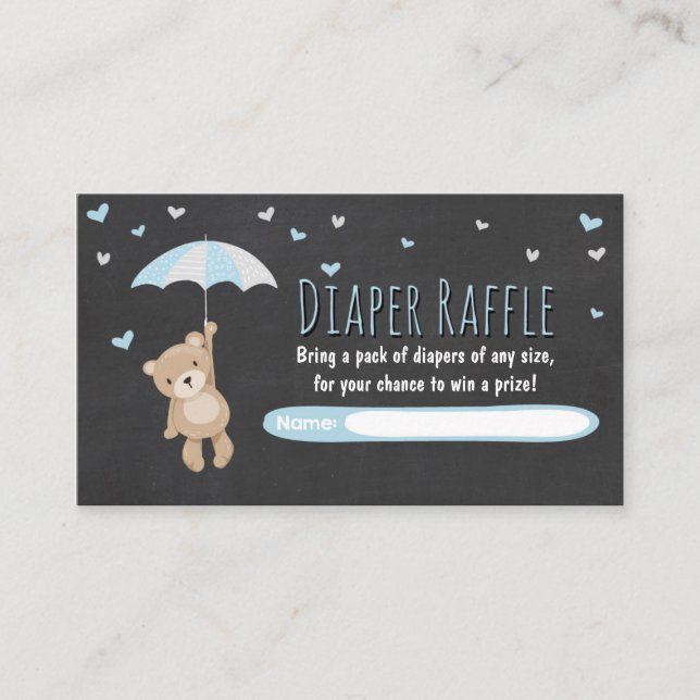 Baby shower Déchets Carte Raffin Teddy Bear Bleu (Devant)