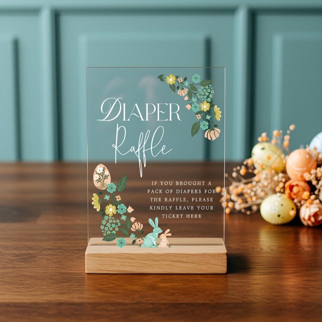 Baby shower Déchets Raffle Printemps Floral Pâques (Baby Shower Diaper Raffle Spring Floral Easter Acrylic Sign)