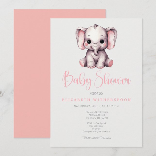 baby shower d'éléphant d'inde Invitation chic élég (Devant / Derrière)