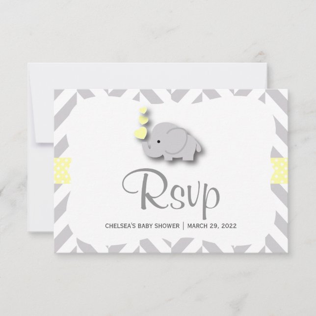 Baby shower d'éléphant jaune et gris - RSVP (Devant)
