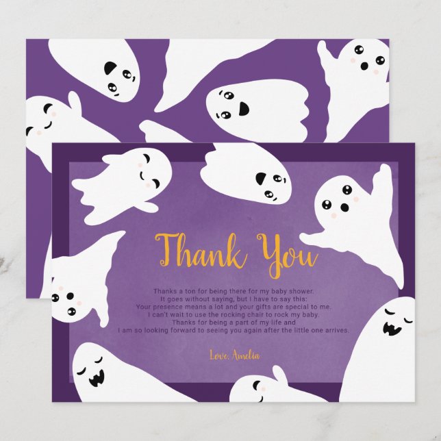 baby shower des fantômes d'Halloween violet Merci (Devant / Derrière)