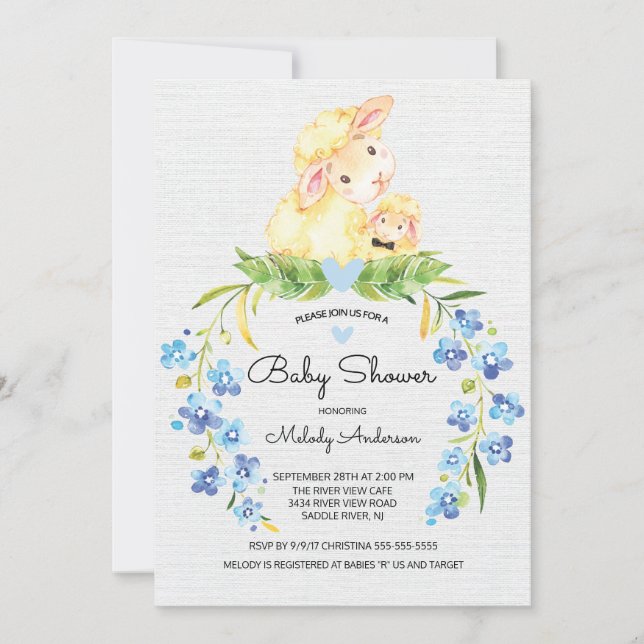 Baby shower des garçons d'agneau doux Invitation (Devant)