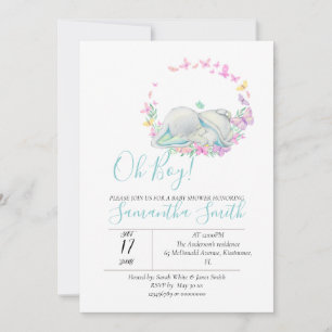 Baby shower des papillons bleu éléphant Invitation