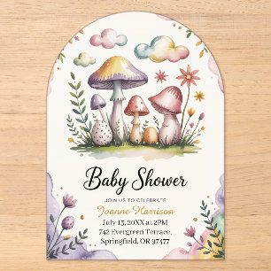 Baby-Shower-Design mit Wasserfarben-Pilzen Acryleinladungen
