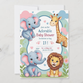 Baby shower - Dessin amusant Invitation animale