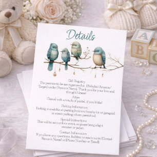Baby-Shower-Details-Karte mit süßem Vogel-Motiv Begleitkarte